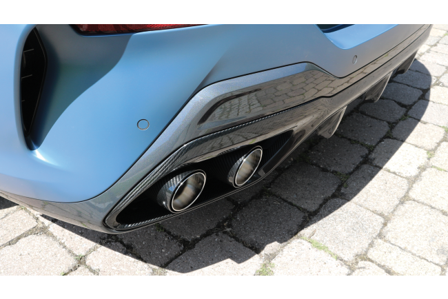 Eisenmann Edelstahl Klappenauspuff für BMW 8er M850i xDrive (G14) Cabrio (4.4 V8 Biturbo, 530 PS) Endrohre 4x90mm rund schwarz Signature Design, mit EG-Genehmigung