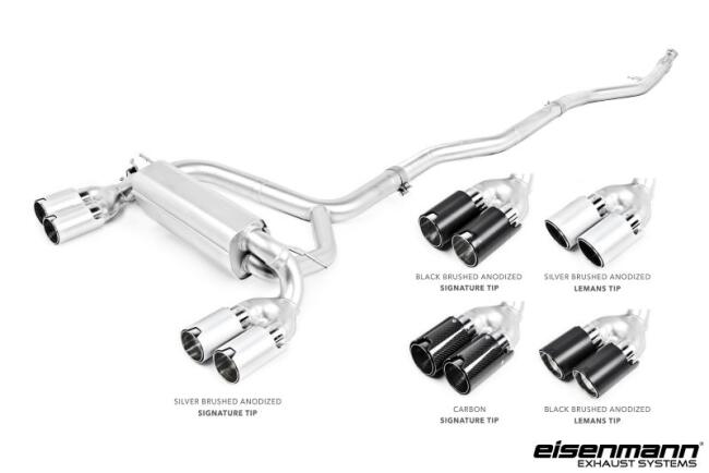 Eisenmann Edelstahl Klappenauspuff für BMW M2 (F87) Coupe Automatik (3.0L Turbo, 370 PS) Endrohre 4x90mm schräg Carbon LeMans Design, mit EG-Genehmigung