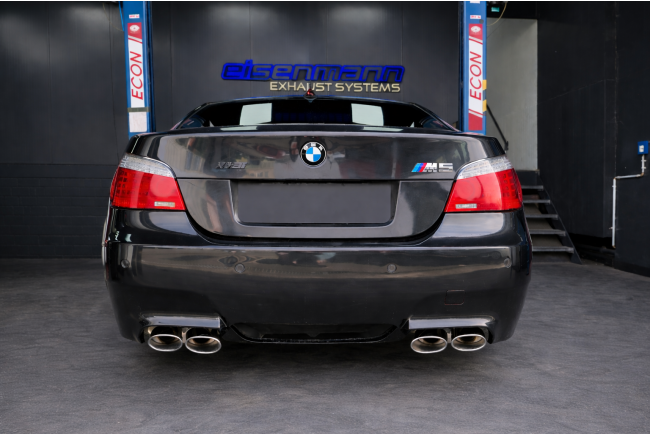 Eisenmann Edelstahl Klappenauspuff für BMW M5 (E60) Limousine (5.0 V10, 507 PS) Endrohre 4x120x77mm oval, mit ECE-Genehmigung