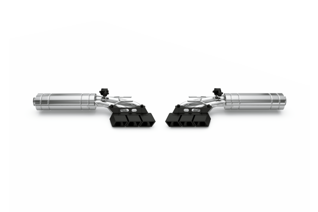 Eisenmann Edelstahl Klappenauspuff für Mercedes-AMG G63 (W463A) (4.0 V8 Biturbo, 585 PS) Endrohre 70x135mm oval schwarz, mit EG-Genehmigung