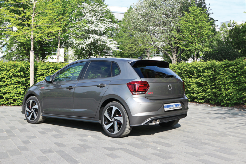 Eisenmann Edelstahl Sportauspuff für VW Polo VI GTI (AW) (2.0 TSI OPF, 200 PS) Endrohre 2x83mm rund schräg, mit EG-Genehmigung