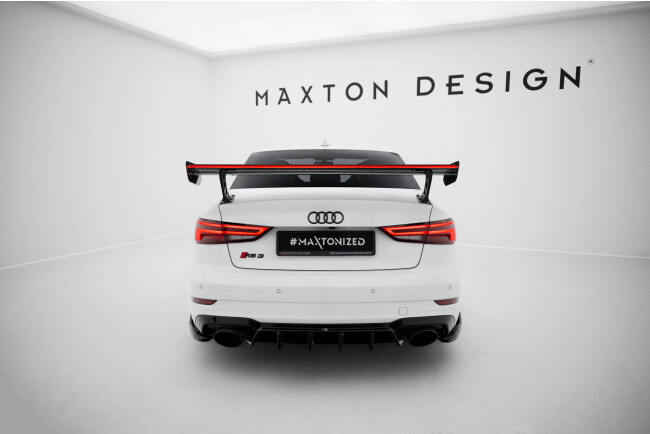 Maxton Design Carbon Heckflügel Heckspoiler mit Standfuß außen und LED für Audi A3 / A3 S-Line / S3 / RS3 Limousine 8V / 8V Facelift