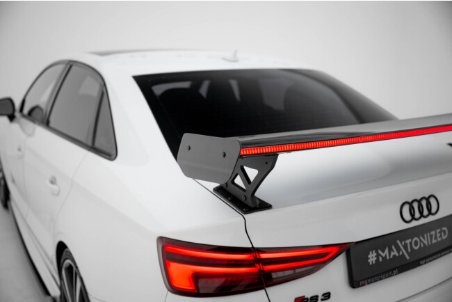 Maxton Design Carbon Heckflügel Heckspoiler mit Standfuß außen und LED für Audi A3 / A3 S-Line / S3 / RS3 Limousine 8V / 8V Facelift