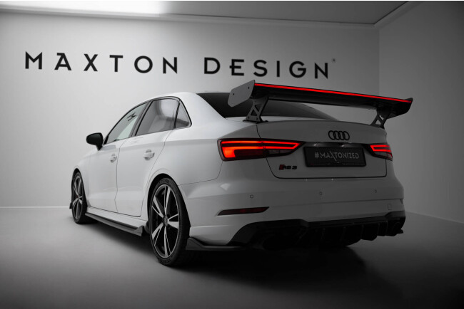 Maxton Design Carbon Heckflügel Heckspoiler mit Standfuß außen und LED für Audi A3 / A3 S-Line / S3 / RS3 Limousine 8V / 8V Facelift