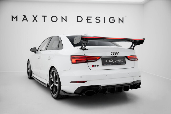 Maxton Design Carbon Heckflügel Heckspoiler mit Standfuß außen und LED für Audi A3 / A3 S-Line / S3 / RS3 Limousine 8V / 8V Facelift