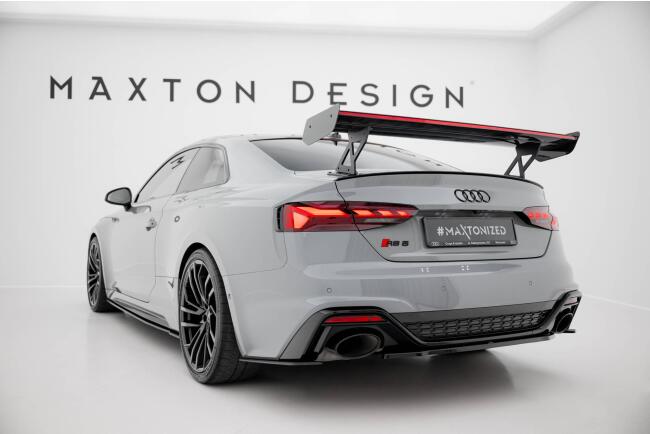 Maxton Design Carbon Heckflügel Heckspoiler mit Standfuß außen V.1 und LED für Audi A5 / A5 S-Line / S5 / RS5 Coupe F5 / F5 Facelift