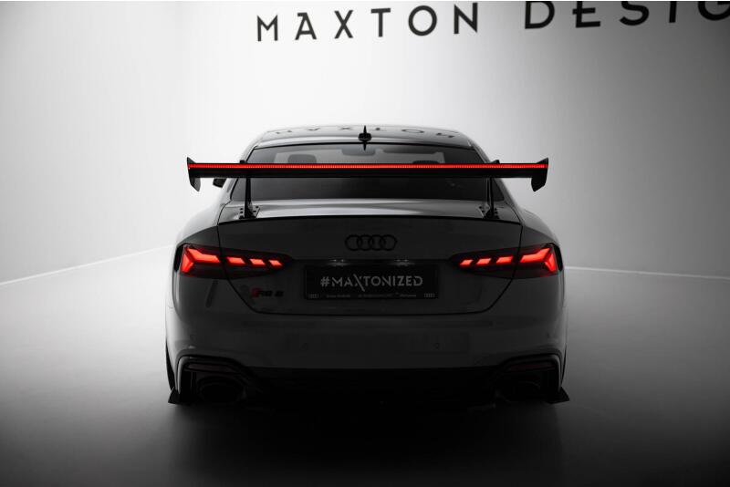 Maxton Design Carbon Heckflügel Heckspoiler mit Schwanenhals Halterungen und LED für Audi A5 / A5 S-Line / S5 / RS5 Coupe F5 / F5 Facelift