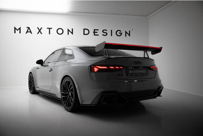 Maxton Design Carbon Heckflügel Heckspoiler mit Schwanenhals Halterungen und LED für Audi A5 / A5 S-Line / S5 / RS5 Coupe F5 / F5 Facelift
