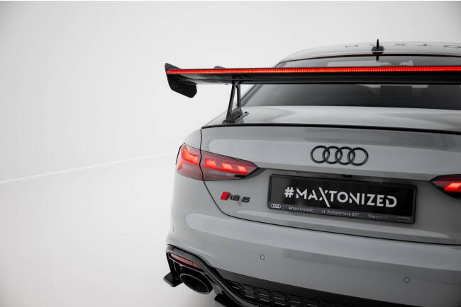 Maxton Design Carbon Heckflügel Heckspoiler mit Schwanenhals Halterungen und LED für Audi A5 / A5 S-Line / S5 / RS5 Coupe F5 / F5 Facelift