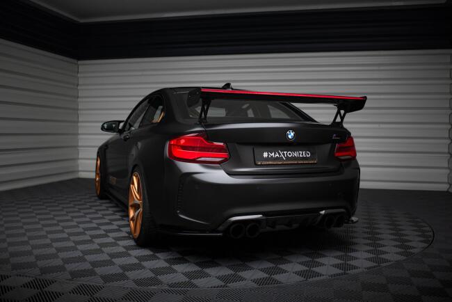 Maxton Design Carbon Heckflügel Heckspoiler mit Standfuß außen und LED für BMW M2 F87 / 2 / 2 M-Paket F22