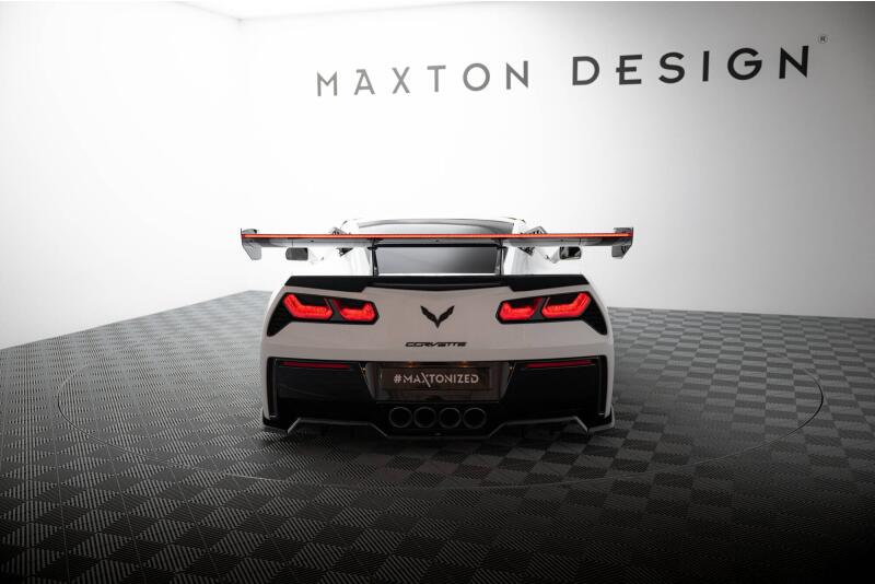 Maxton Design Carbon Heckflügel Heckspoiler mit Schwanenhals Halterungen und LED für Chevrolet Corvette Stingray / Grand Sport C7