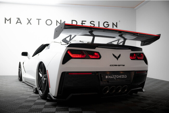 Maxton Design Carbon Heckflügel Heckspoiler mit Schwanenhals Halterungen und LED für Chevrolet Corvette Stingray / Grand Sport C7