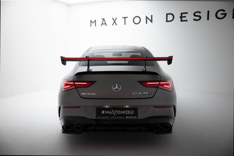 Maxton Design Carbon Heckflügel Heckspoiler mit Schwanenhals Halterungen und LED für Mercedes-Benz CLA Coupe C118 / C118 Facelift