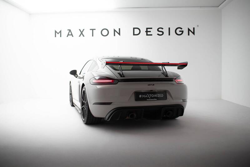 Maxton Design Carbon Heckflügel Heckspoiler mit Schwanenhals Halterungen V.1 und LED für Porsche 718 Cayman 982c