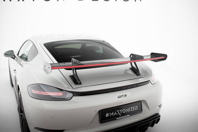 Maxton Design Carbon Heckflügel Heckspoiler mit Schwanenhals Halterungen V.1 und LED für Porsche 718 Cayman 982c