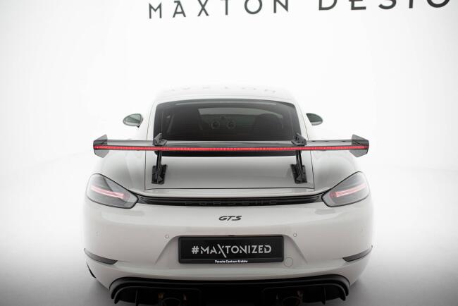 Maxton Design Carbon Heckflügel Heckspoiler mit Schwanenhals Halterungen V.1 und LED für Porsche 718 Cayman 982c
