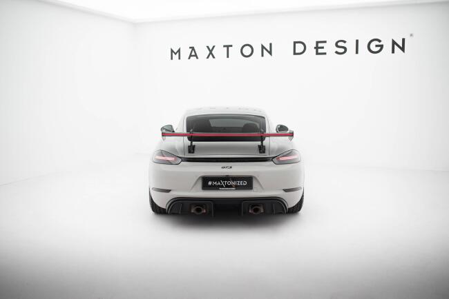 Maxton Design Carbon Heckflügel Heckspoiler mit Schwanenhals Halterungen V.1 und LED für Porsche 718 Cayman 982c