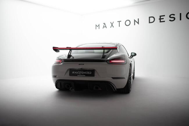 Maxton Design Carbon Heckflügel Heckspoiler mit Schwanenhals Halterungen V.1 und LED für Porsche 718 Cayman 982c