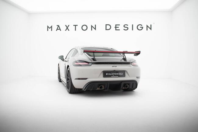 Maxton Design Carbon Heckflügel Heckspoiler mit Schwanenhals Halterungen V.1 und LED für Porsche 718 Cayman 982c