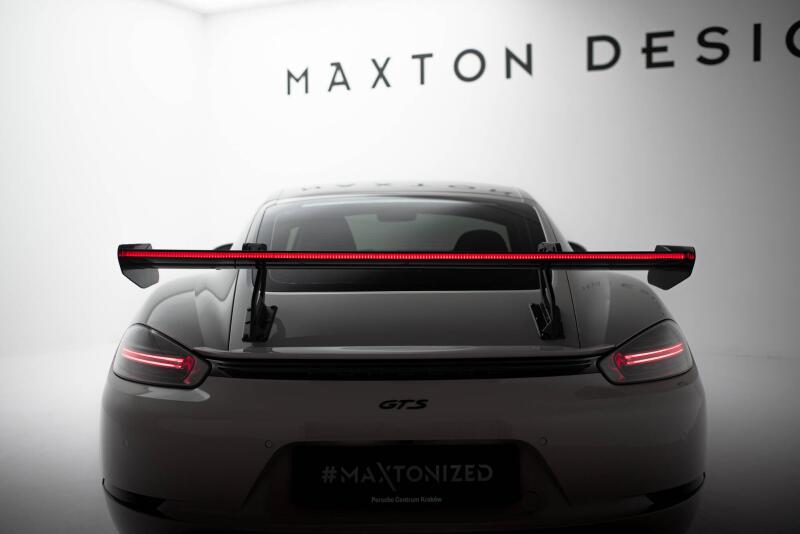 Maxton Design Carbon Heckflügel Heckspoiler mit Schwanenhals Halterungen V.2 und LED für Porsche 718 Cayman 982c