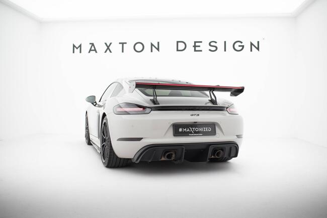 Maxton Design Carbon Heckflügel Heckspoiler mit Schwanenhals Halterungen V.2 und LED für Porsche 718 Cayman 982c