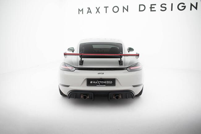 Maxton Design Carbon Heckflügel Heckspoiler mit Schwanenhals Halterungen V.2 und LED für Porsche 718 Cayman 982c