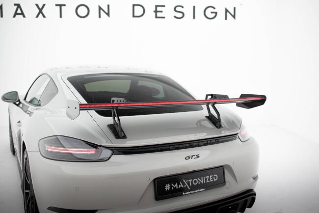 Maxton Design Carbon Heckflügel Heckspoiler mit Schwanenhals Halterungen V.2 und LED für Porsche 718 Cayman 982c