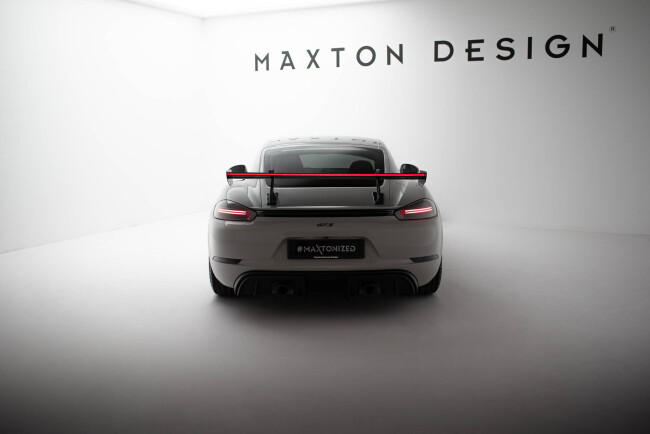 Maxton Design Carbon Heckflügel Heckspoiler mit Schwanenhals Halterungen V.2 und LED für Porsche 718 Cayman 982c