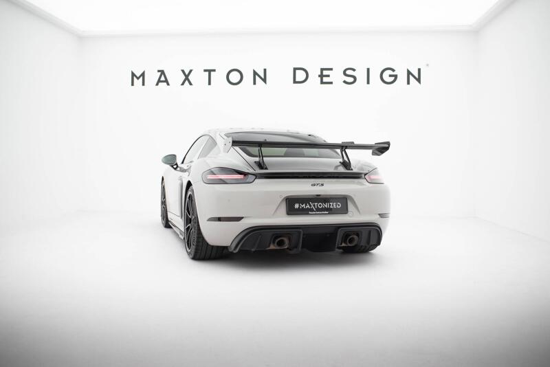 Maxton Design Carbon Heckflügel Heckspoiler mit Schwanenhals Halterungen V.1 für Porsche 718 Cayman 982c
